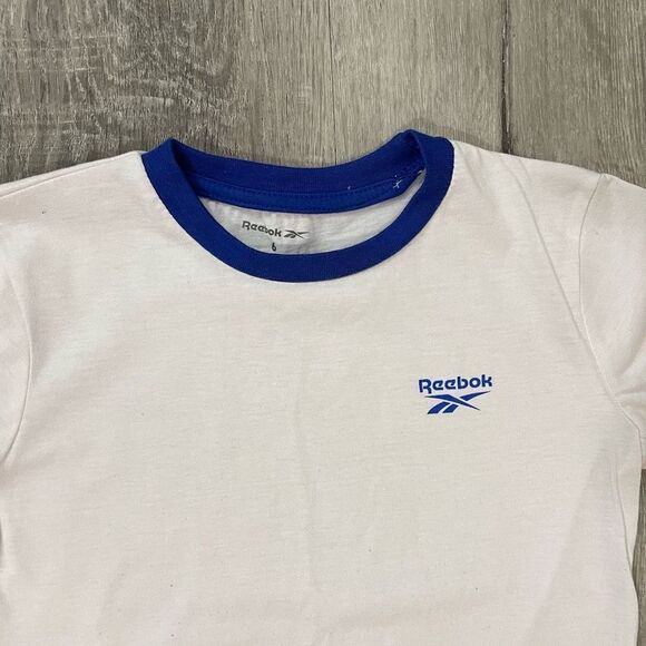 Reebok Boy’s White Blue Logo Cotton Blend Crewneck Short Sleeve Tee Size 6 - Picture 2 of 10